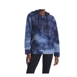 Te Verde Printed Faux Shearling Quarter Zip Hoodie in Td-683‎ Blue NWT Size XS